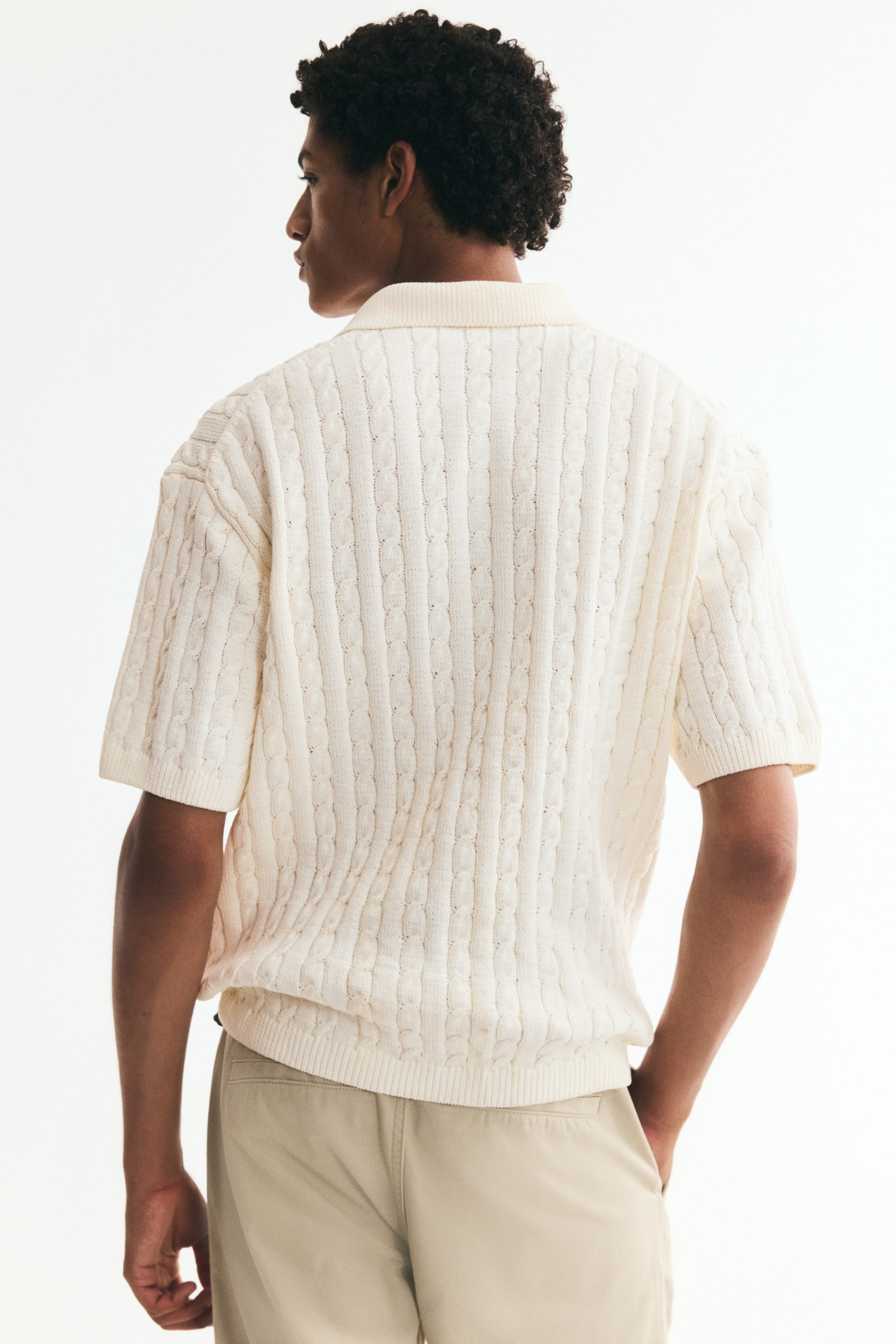 Relaxed-Fit Cable-Knit Polo Shirt