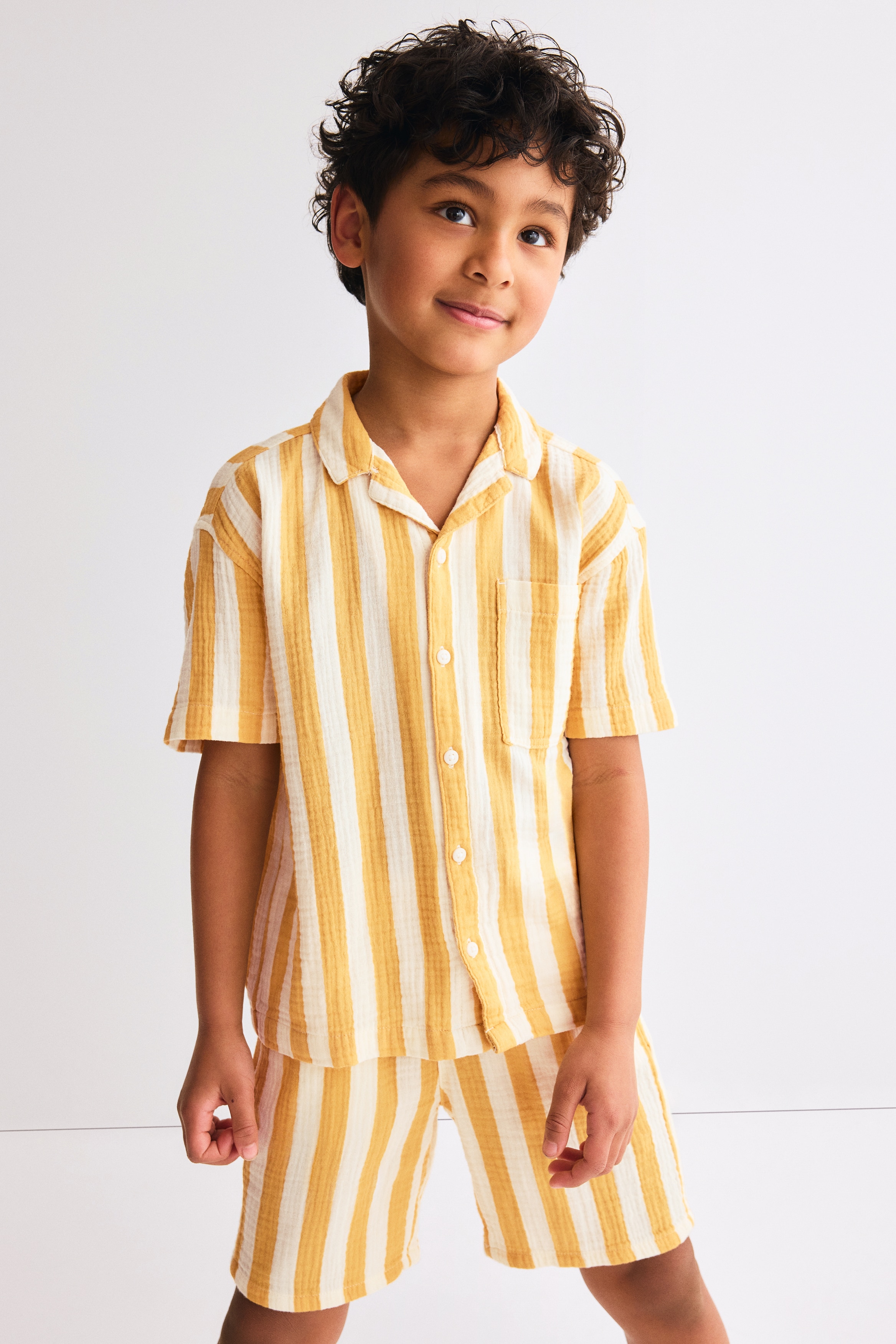 2-delat set i bomullsmuslin - Vit/Gulrandig/Mörkblå/Crèmevit/Båtar/Grön/Beigerandig