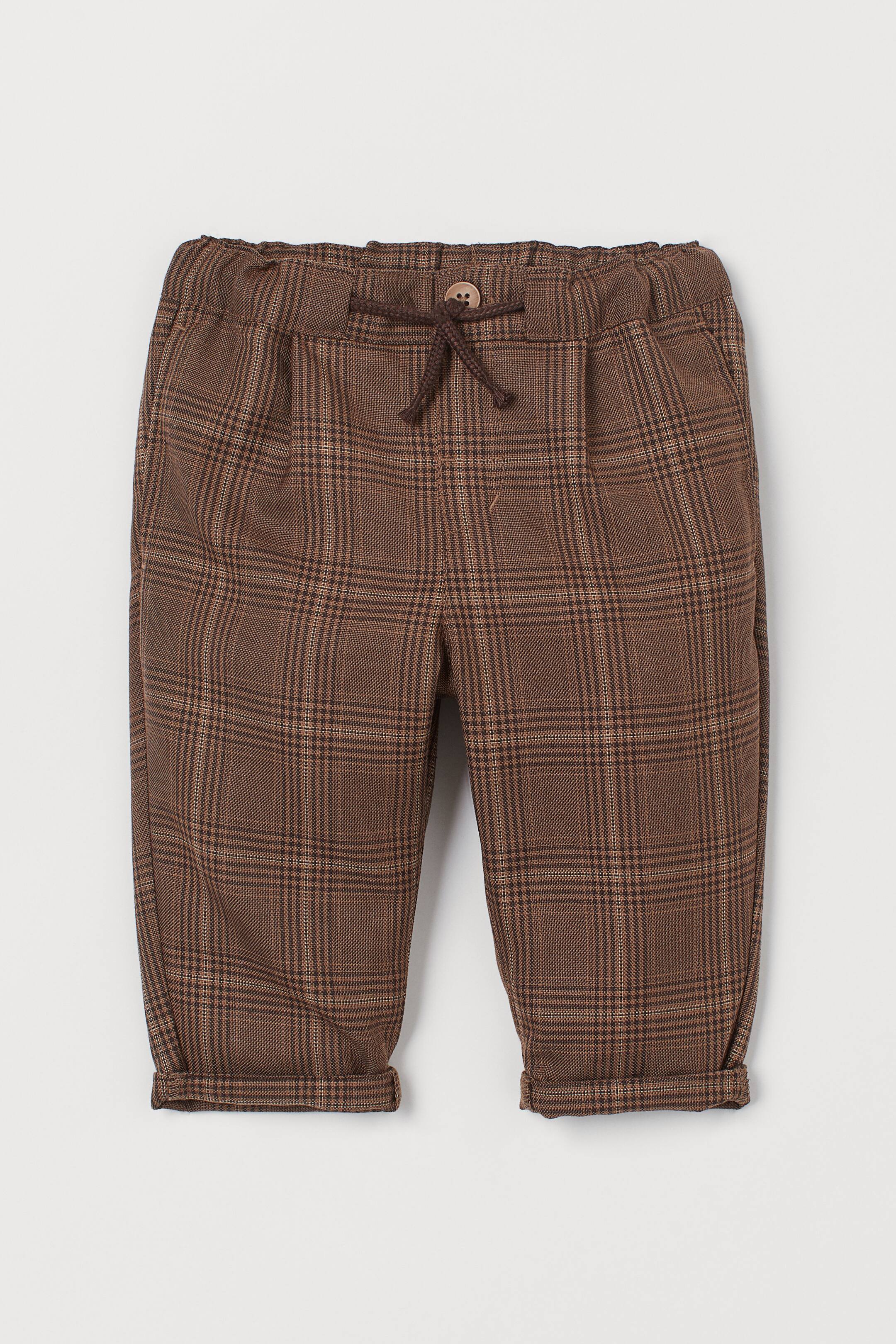 查看大圖: 斜紋鬆緊式長褲 - Brown/Checked - Kids | H&M HK 1