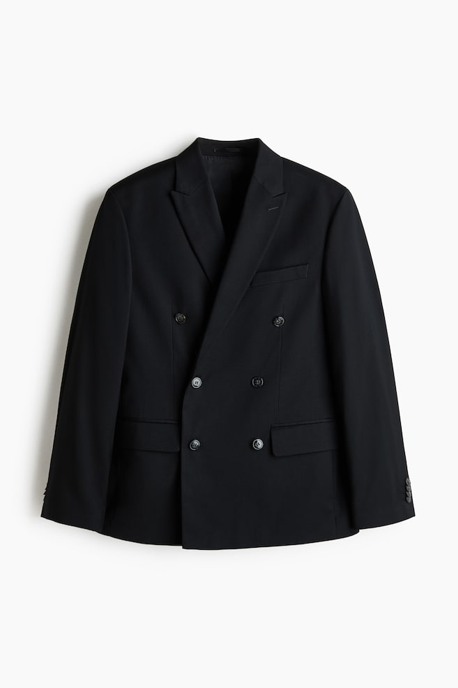 Regular-Fit Double-Breasted Jacket - Black/Dark khaki green - 1
