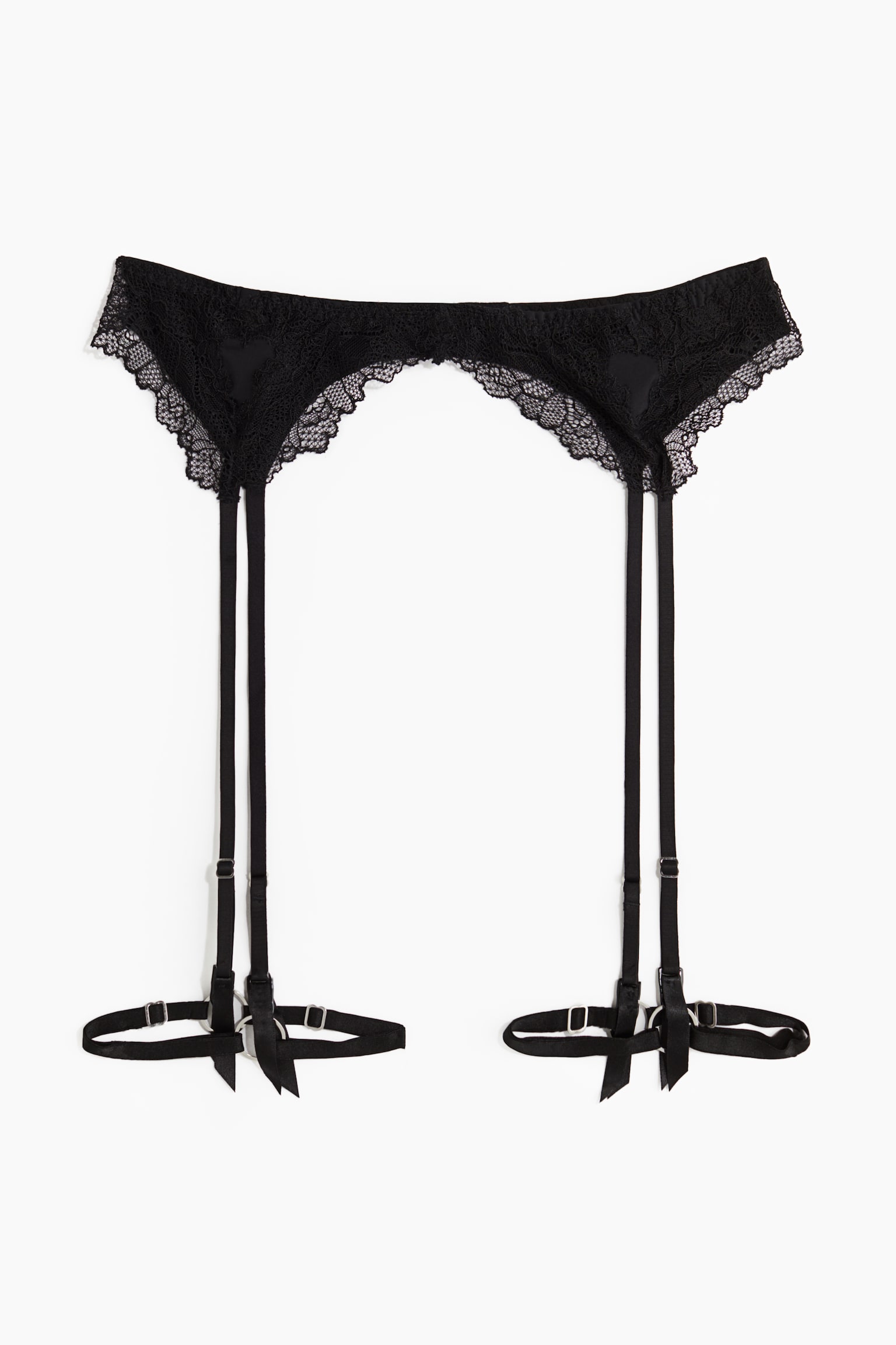 Microfibre and lace suspender belt - Black - 2