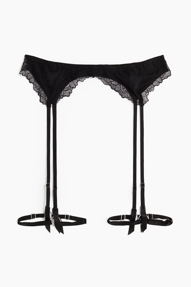 Women's Black Microfiber and Lace Garter Belt