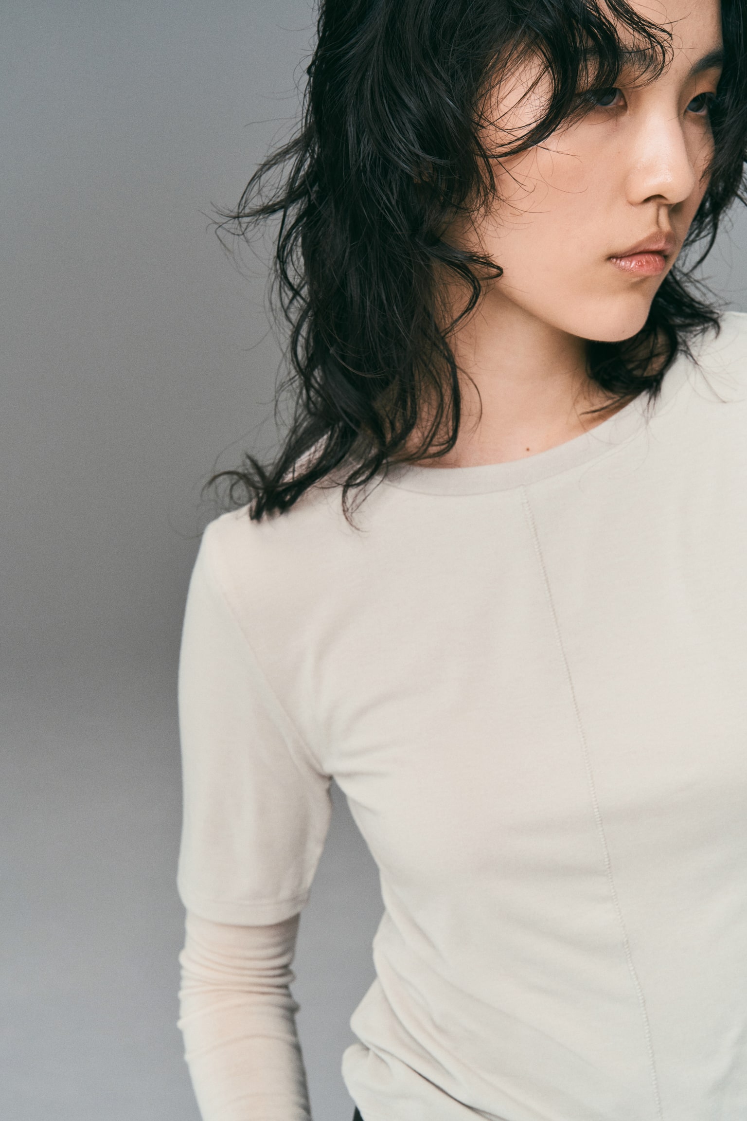 Double-layered jersey top - Light beige/Black - 3