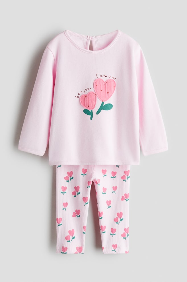 Ensemble 2 pièces en coton - Rose/Bonjour L'amour/Crème/Best Team - 1