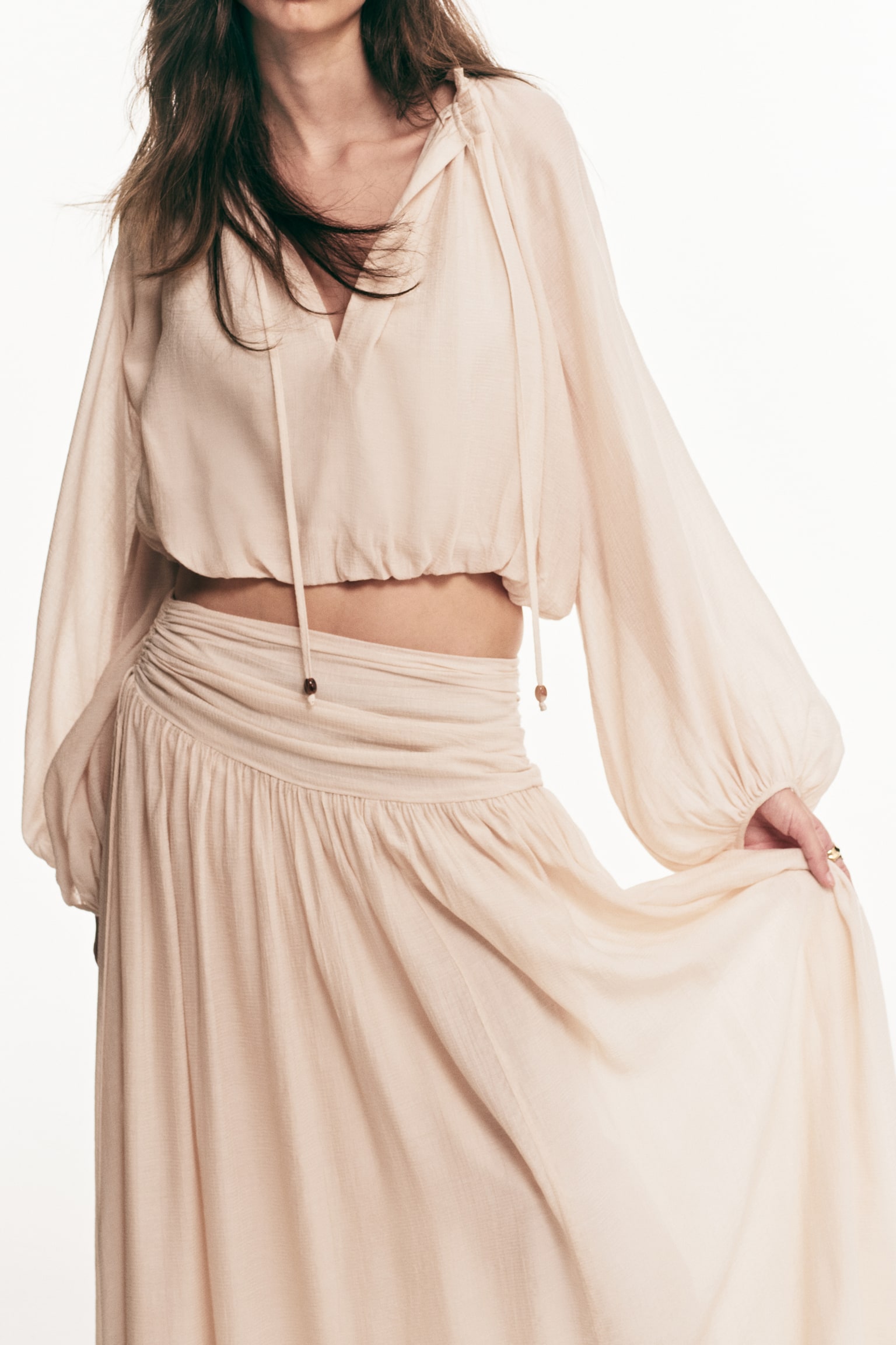 Gathered crêpe skirt - Pale orange - 3