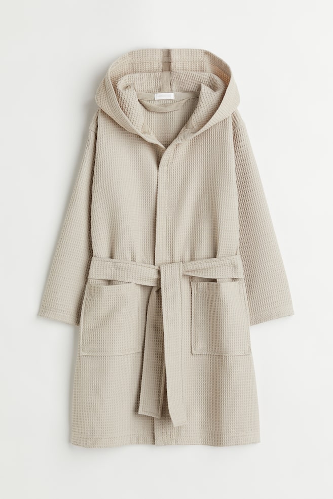 Waffled hooded dressing gown - Light beige/Light pink - 1