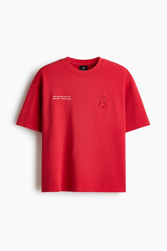 Relaxed Fit motif-detail cotton T-shirt - Red/Club De Membres Primes/Green/No Inspiration Today - 1