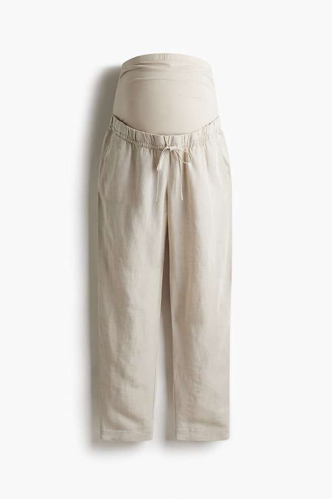 MAMA Broek van linnenmix - Lichtbeige/Zwart/Kakigroen - 1