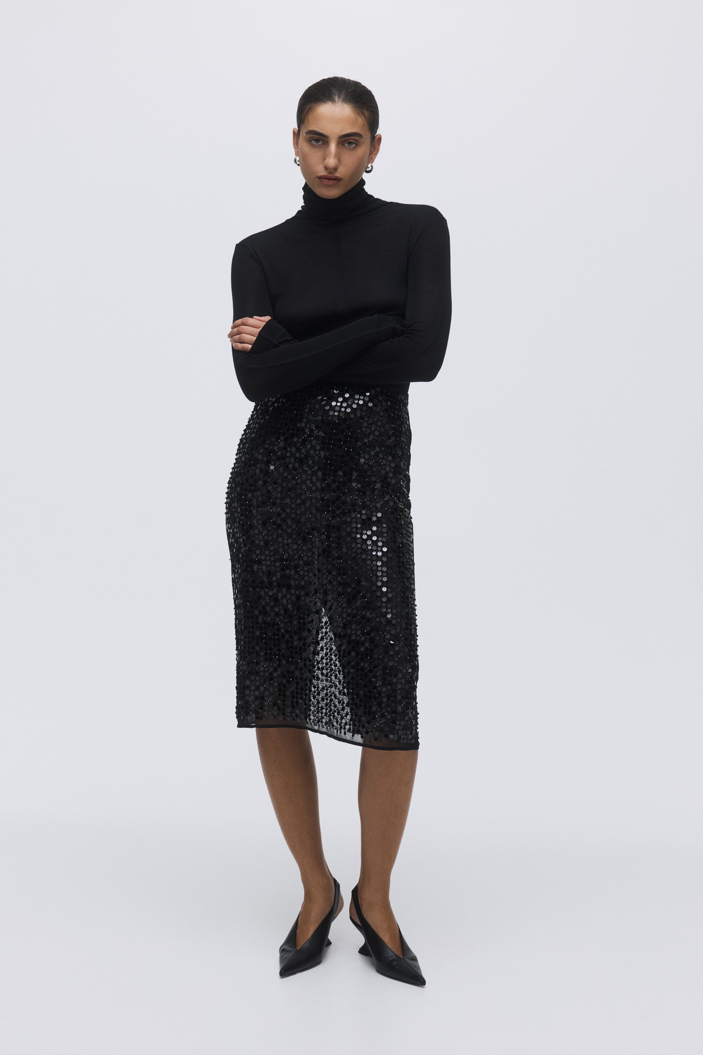 Sequined Pencil Skirt - Black