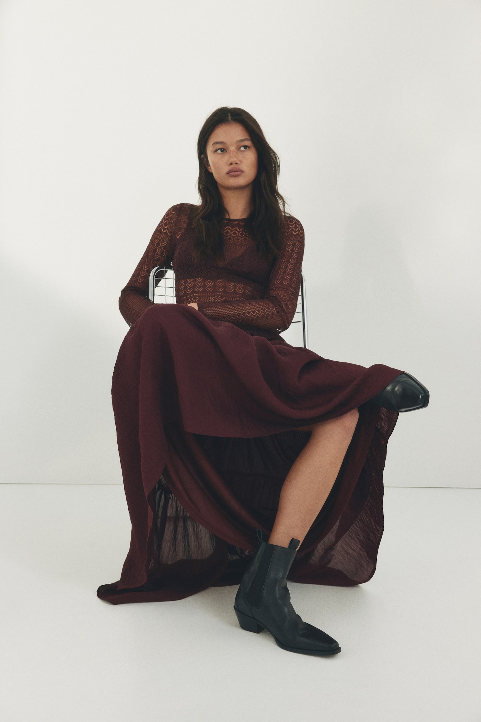 Crêpe A-line skirt - Burgundy - 1