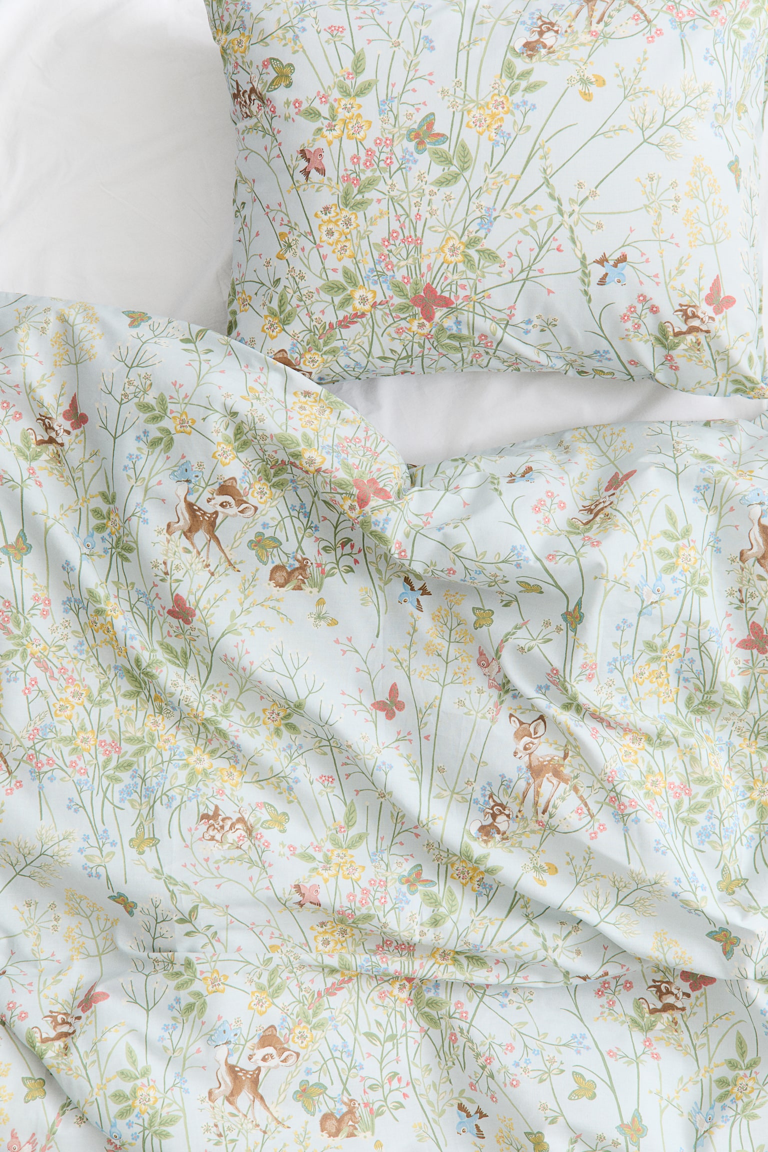 Vzorovaná sada povlečení z bavlny - Bleděmodrá/Bambi/Bílá/Bambi/Růžová/Bambi - 5