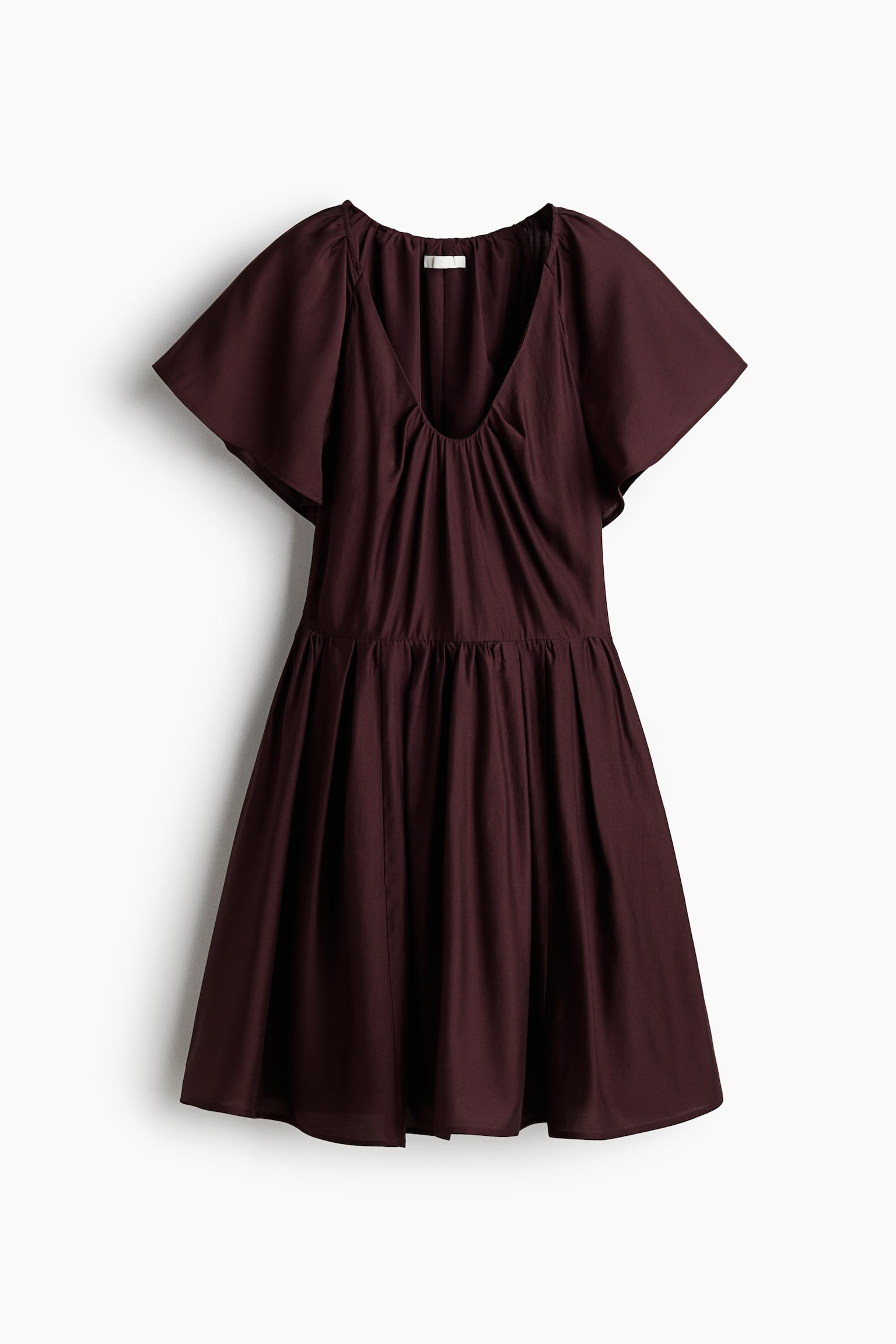 Dress with Flared Skirt - Burgundy/White/floral/Beige