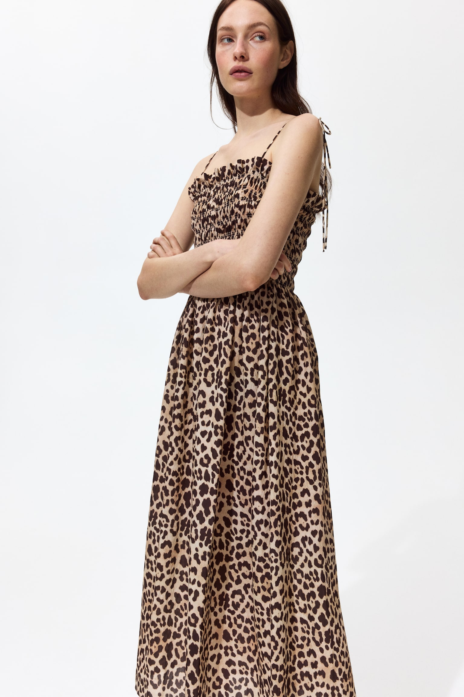 Smocked-bodice tie-strap dress - 1