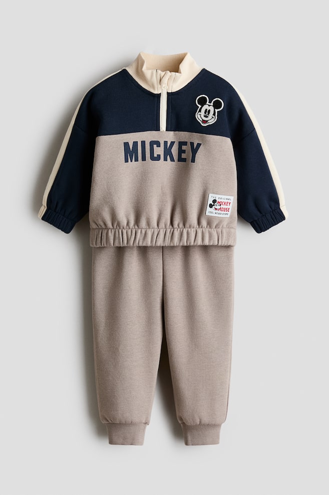 2-piece motif-detail fleece sweatshirt set - Beige/Mickey Mouse - 1