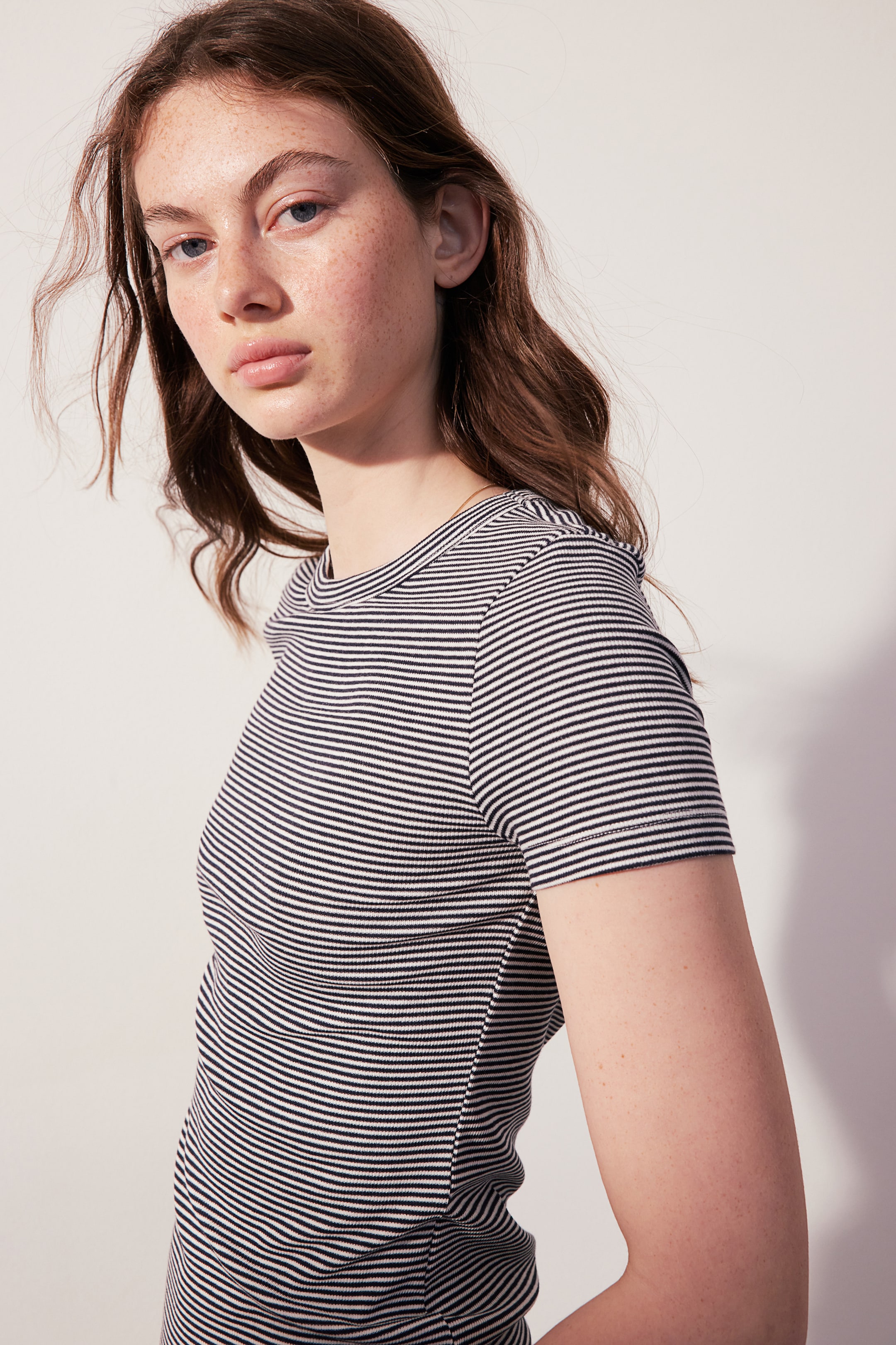 Ribbed modal-blend T-shirt - Navy blue/Striped - Ladies | H&M GB