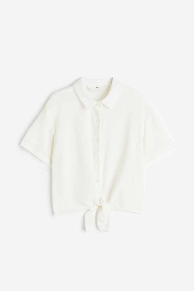 Shirt mit Bindesaum - Weiß/Hellgrün/Gingham-Karos - 1