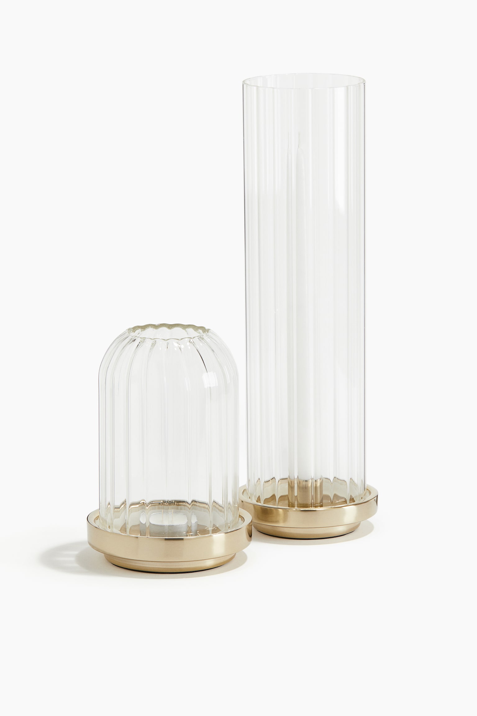 Candle lantern in clear fluted glass - Gold-coloured - 4