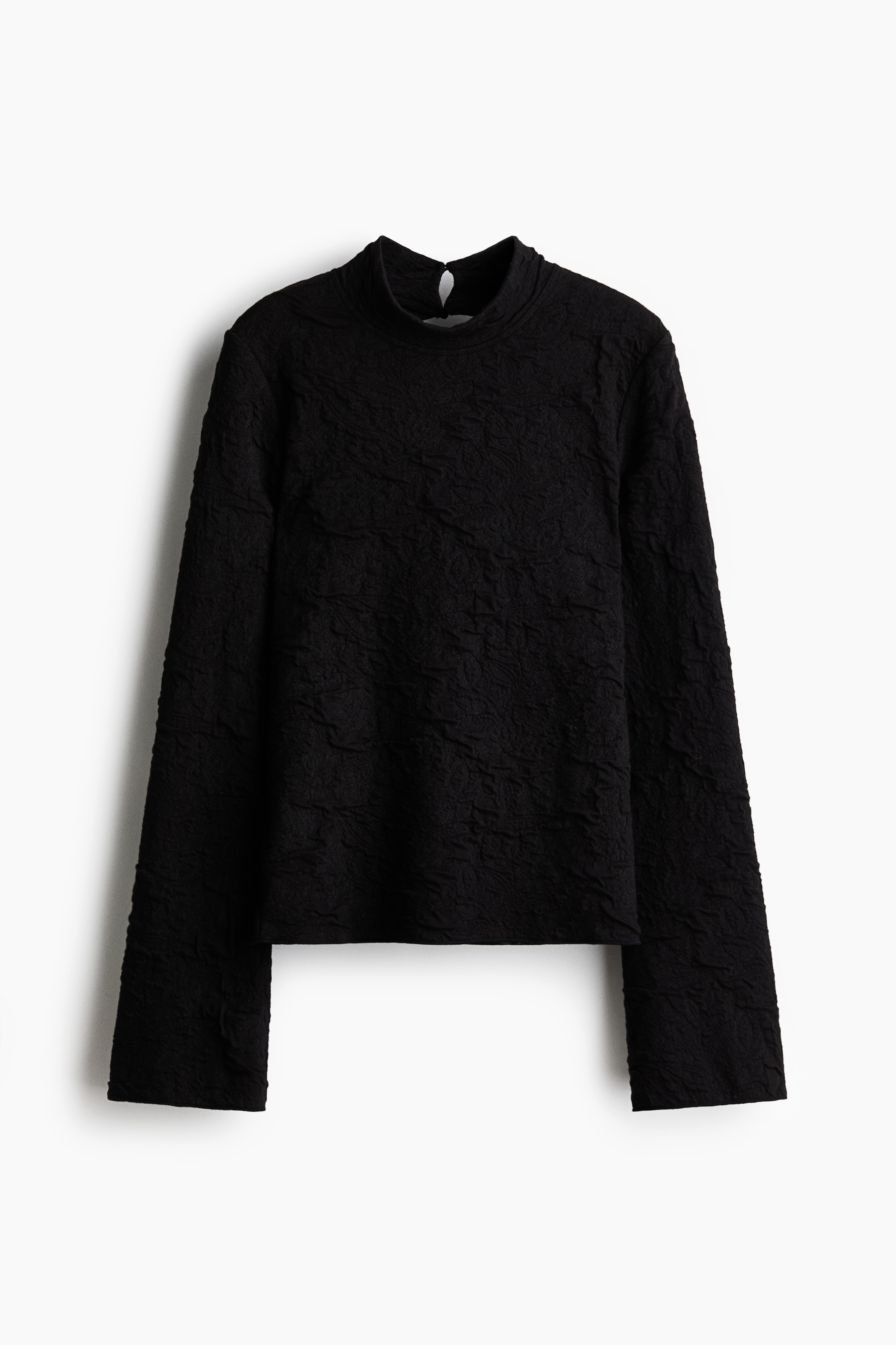 Džersejové tričko s výkrojom a žakárovým vzorom - Čierna/Biela