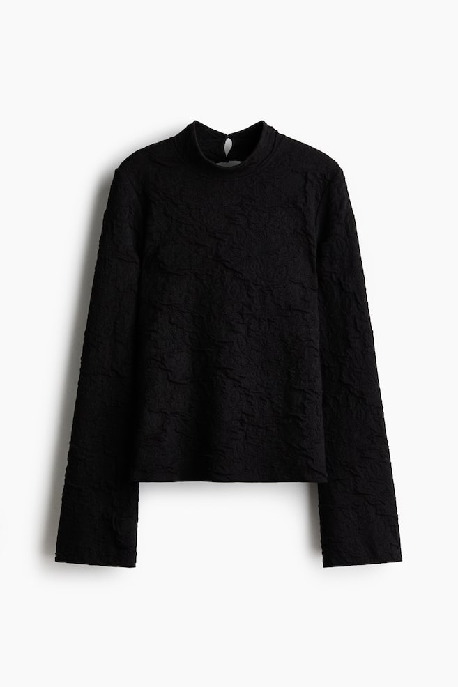 Cutout Jacquard Jersey Top - Black/White - 1