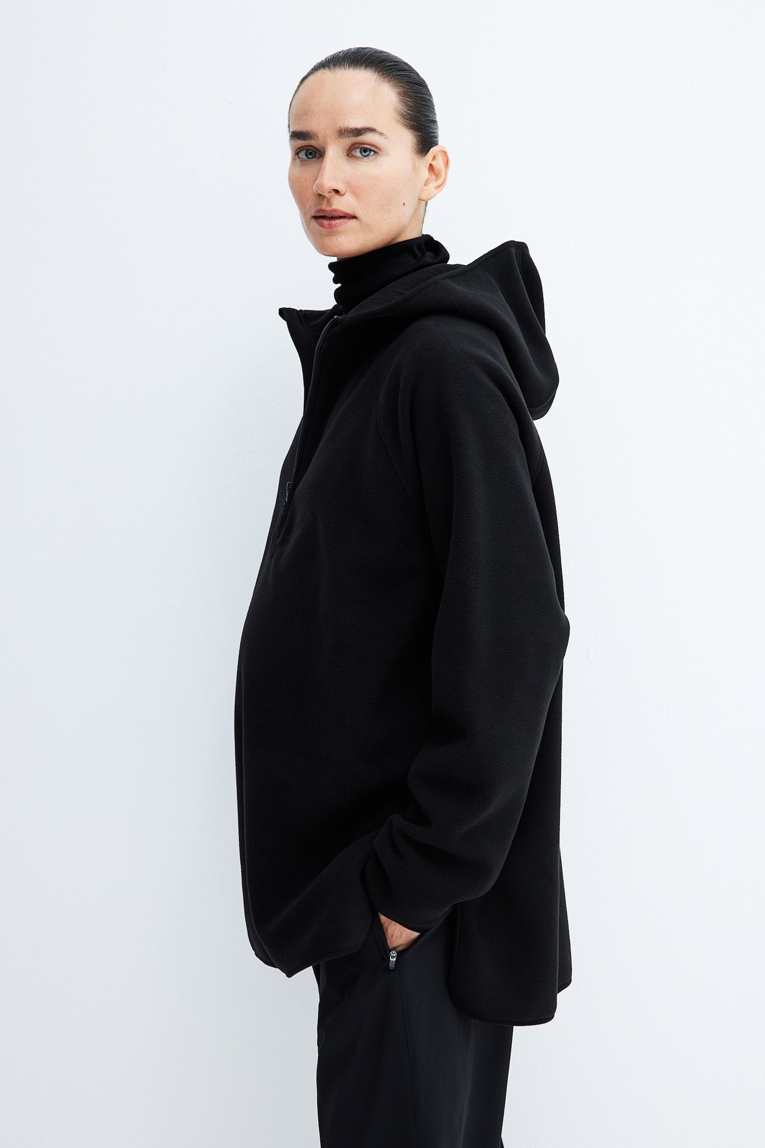 MAMA Before & After Hooded fleece jacket - Black/Light beige - 1