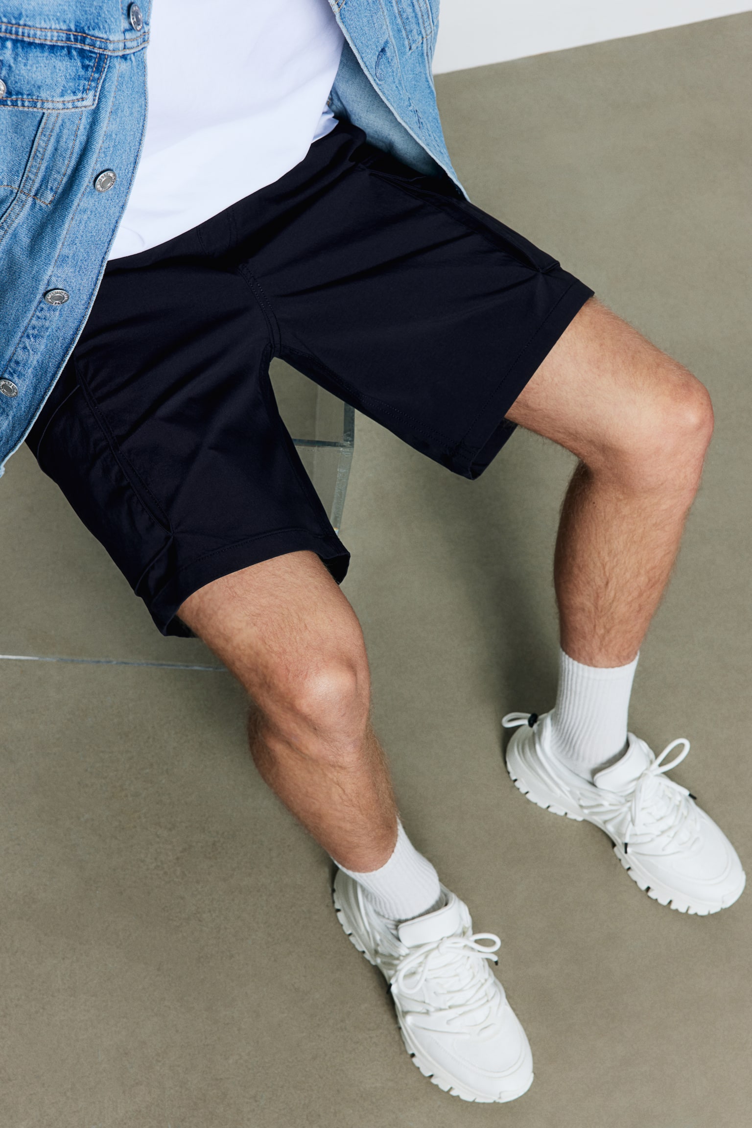 Regular Fit Nylon cargo shorts - Navy blue - 7