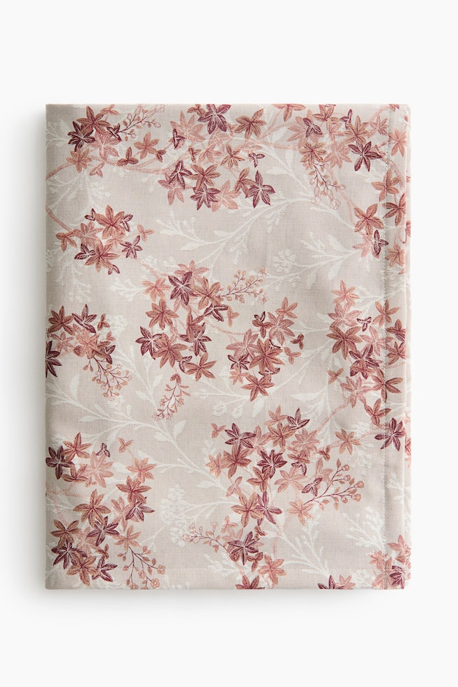 Printed Jacquard-Weave Tablecloth - Light taupe/floral - 1