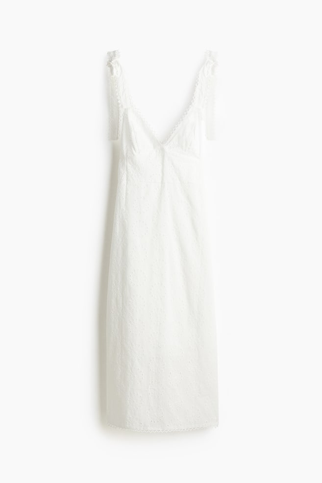 Robe avec bretelles à nouer et broderie anglaise - Blanc - 1