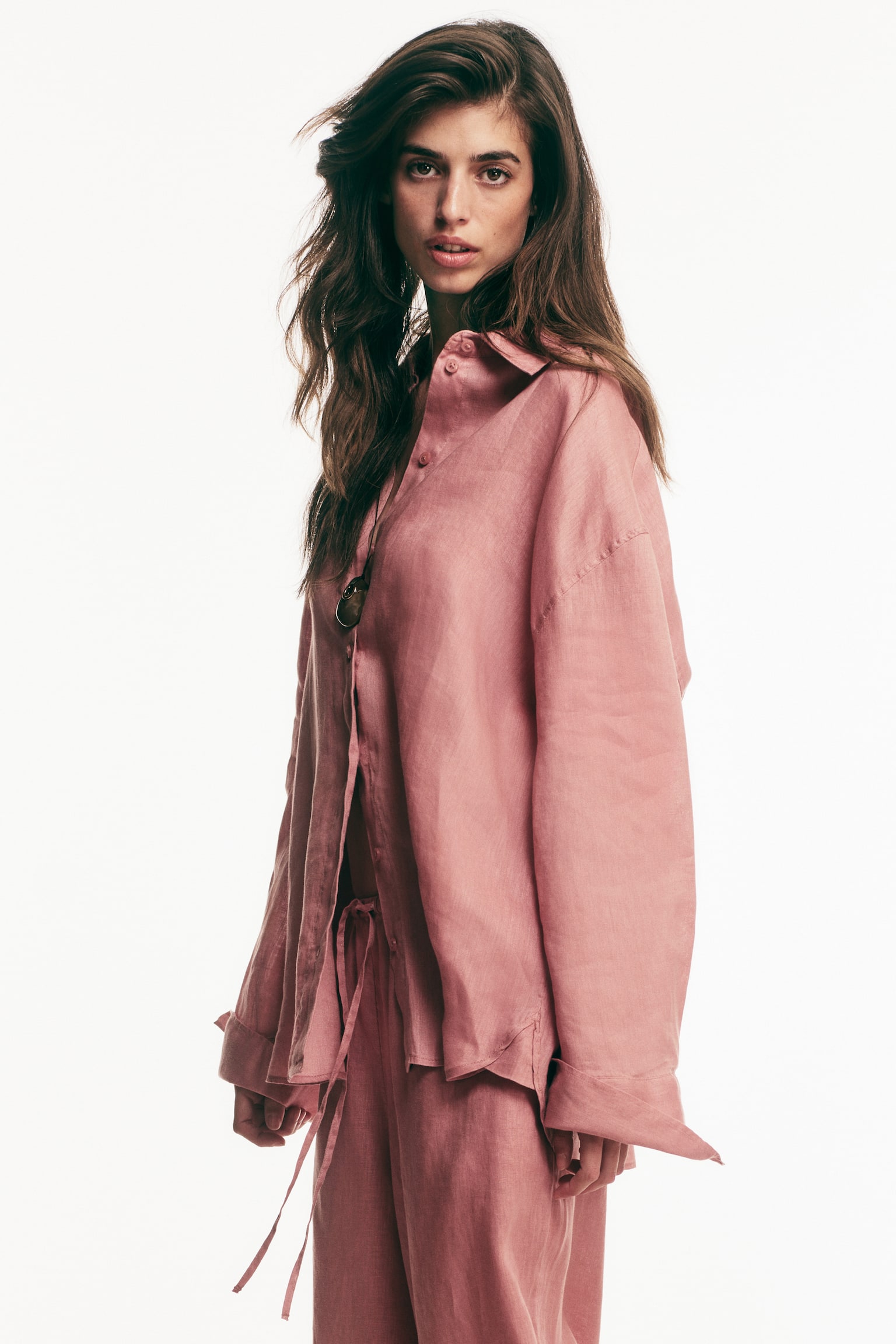 Oversized Linen Shirt - Dusty pink - 3