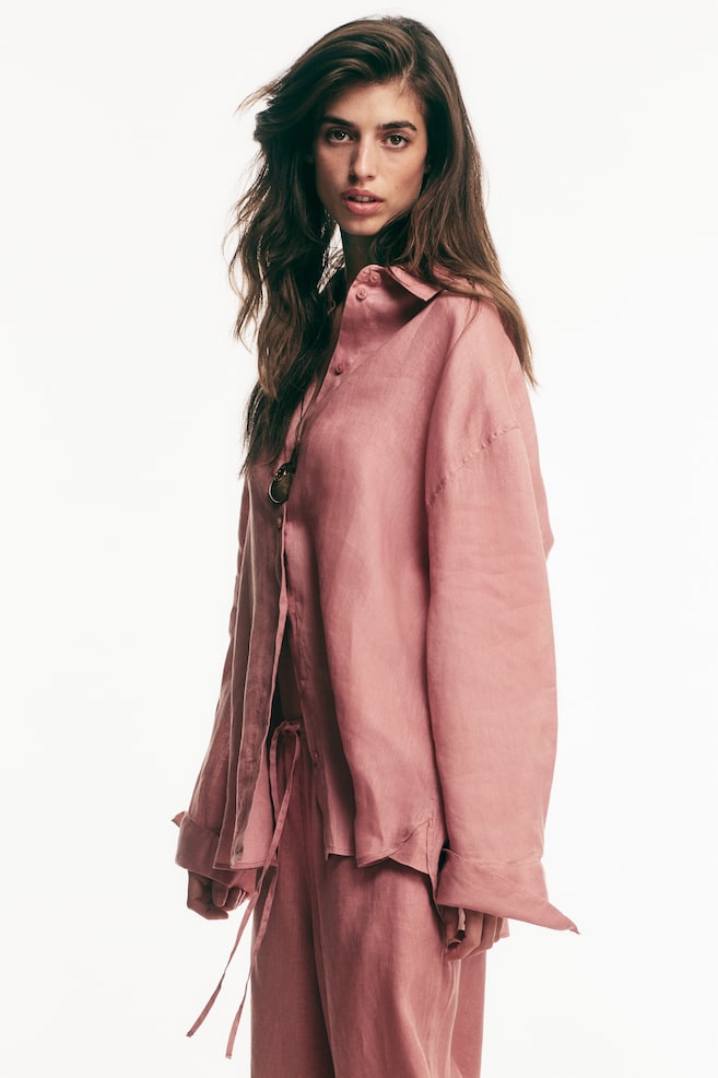 Oversized Linen Shirt - Dusty pink - 3