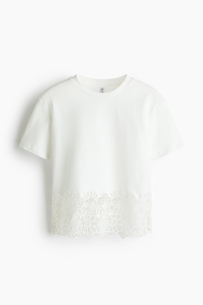 Lace-trimmed T-shirt-White - 1
