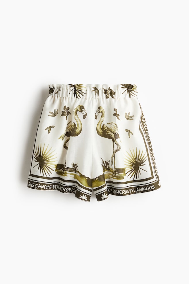 Linen paper bag shorts - Cream/Patterned - 1