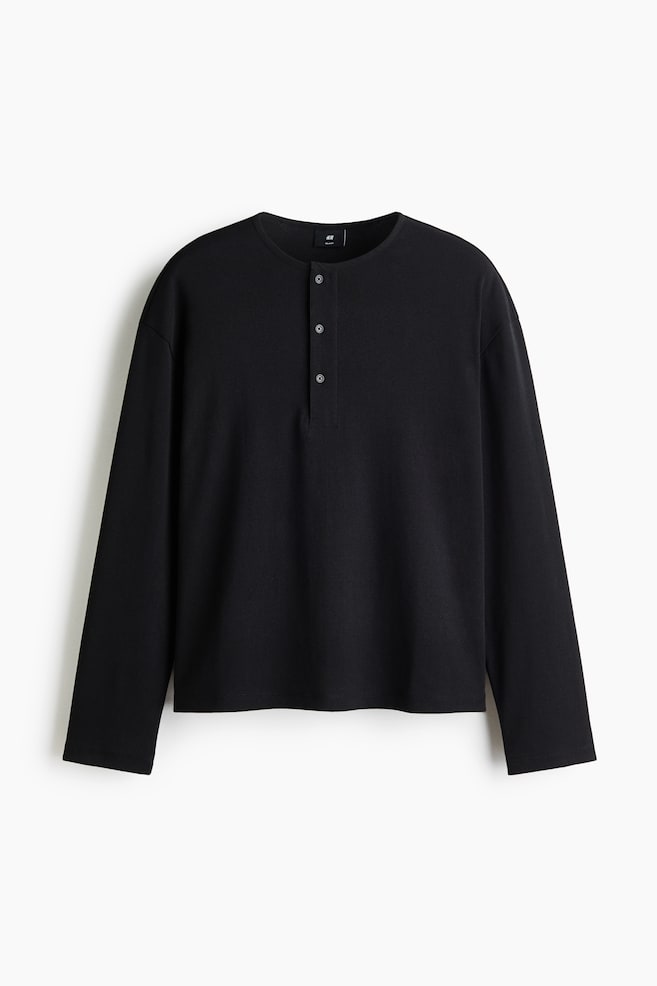 Maglia a serafino Relaxed Fit - Nero/Avorio/Verde kaki scuro - 1