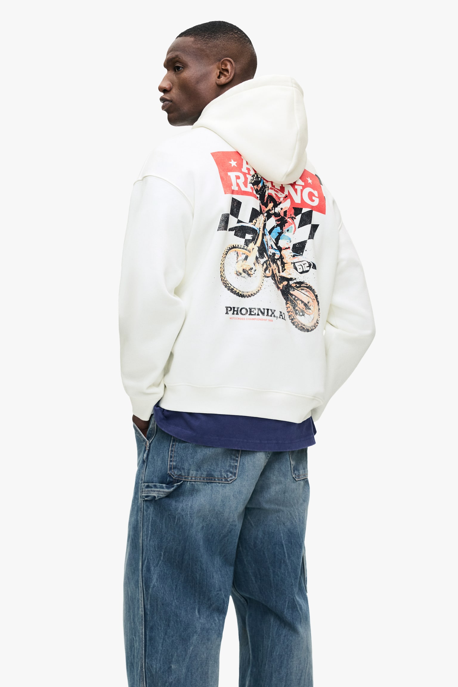 Loose Fit Printed hoodie - White/Motocross/Green/Ramen/Burgundy/Feel real/White/Masashi/Light beige/Print-motif/White/Recordin' - 8