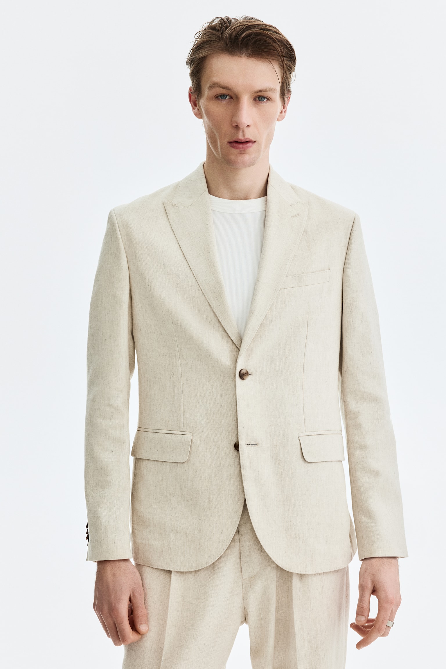 Jakke i hørblanding Regular Fit - Lys beige/Mørkebrun/Sort - 2
