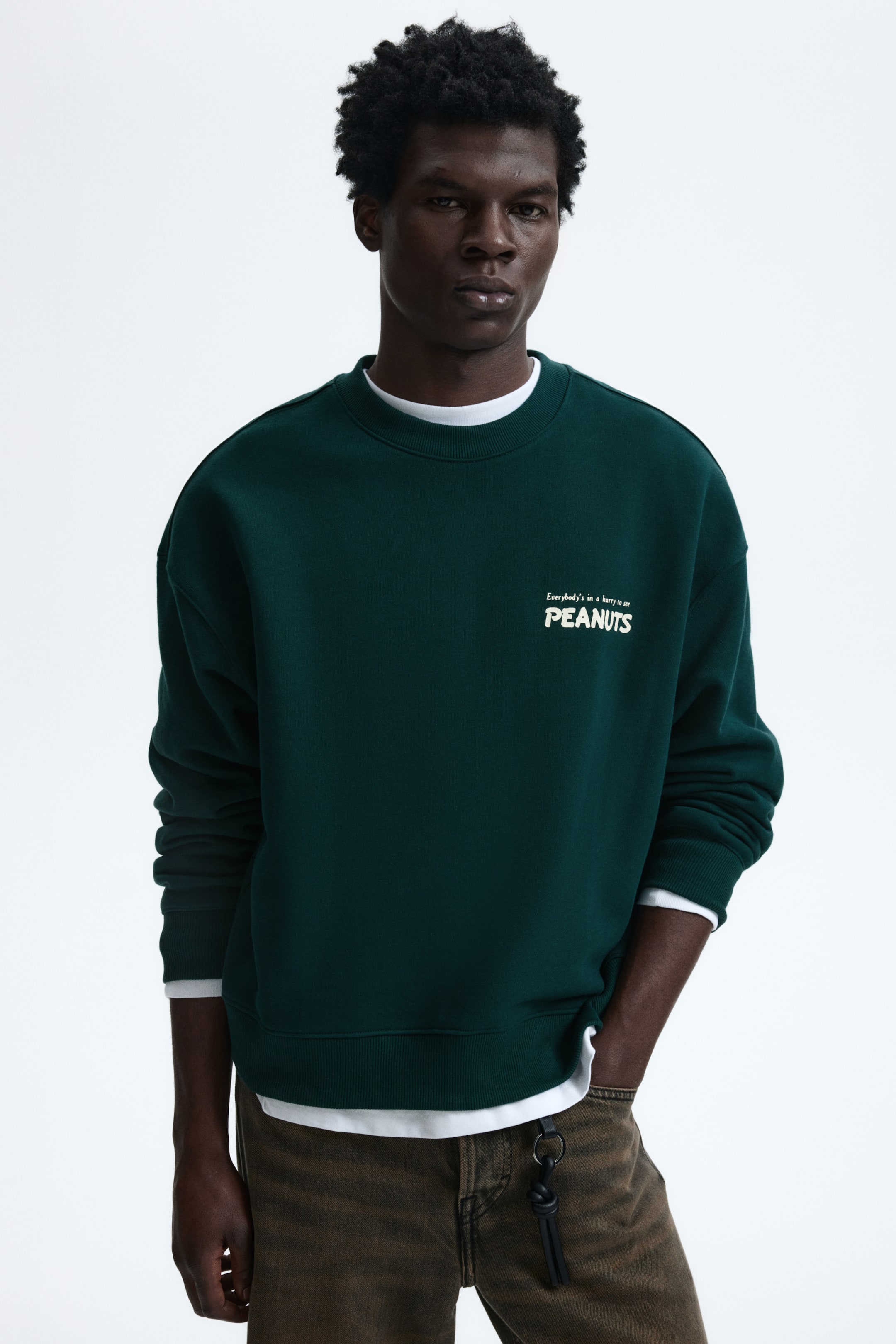 View larger image: Oversized Fit Printed Sweatshirt - Dark green/Snoopy - Men | H&M PH 3