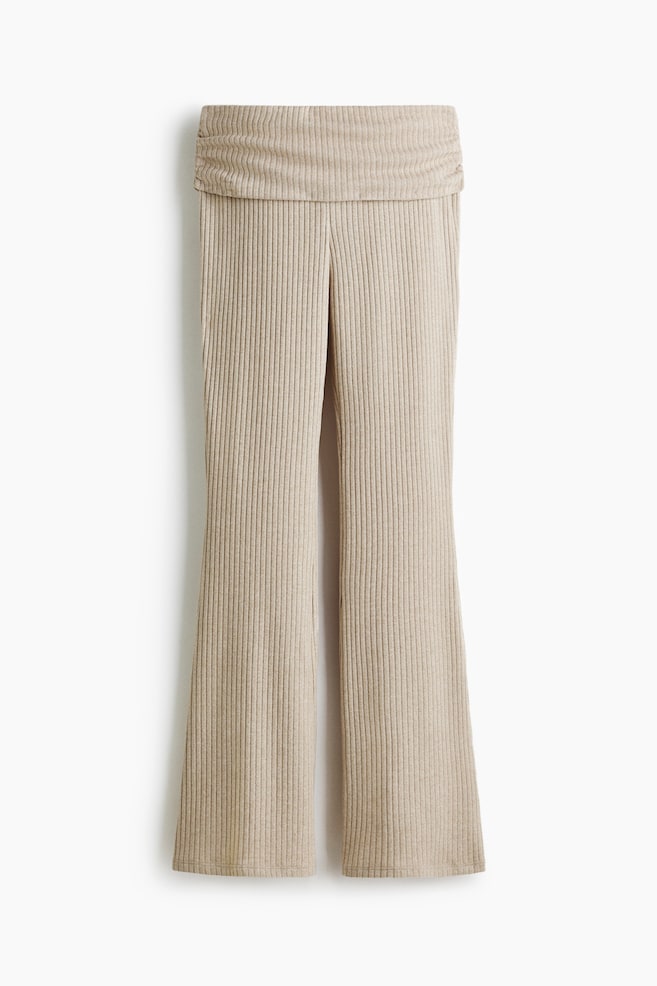 Rib-Knit Foldover-Waist Leggings - Beige/Dark brown - 1