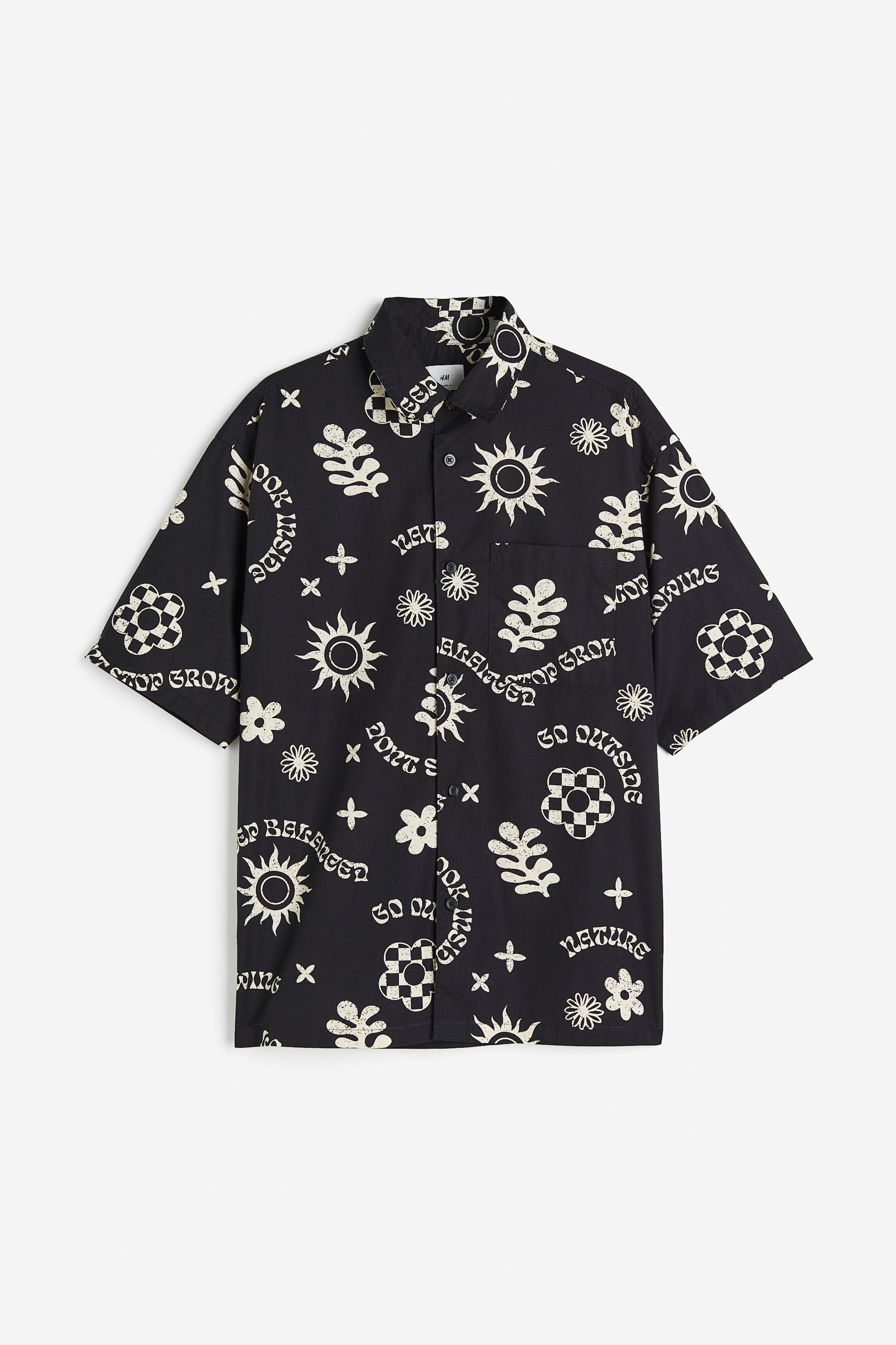 View larger image: Relaxed Fit Short Sleeve Cotton Shirt - Black/Pattern - Men | H&M AU 1