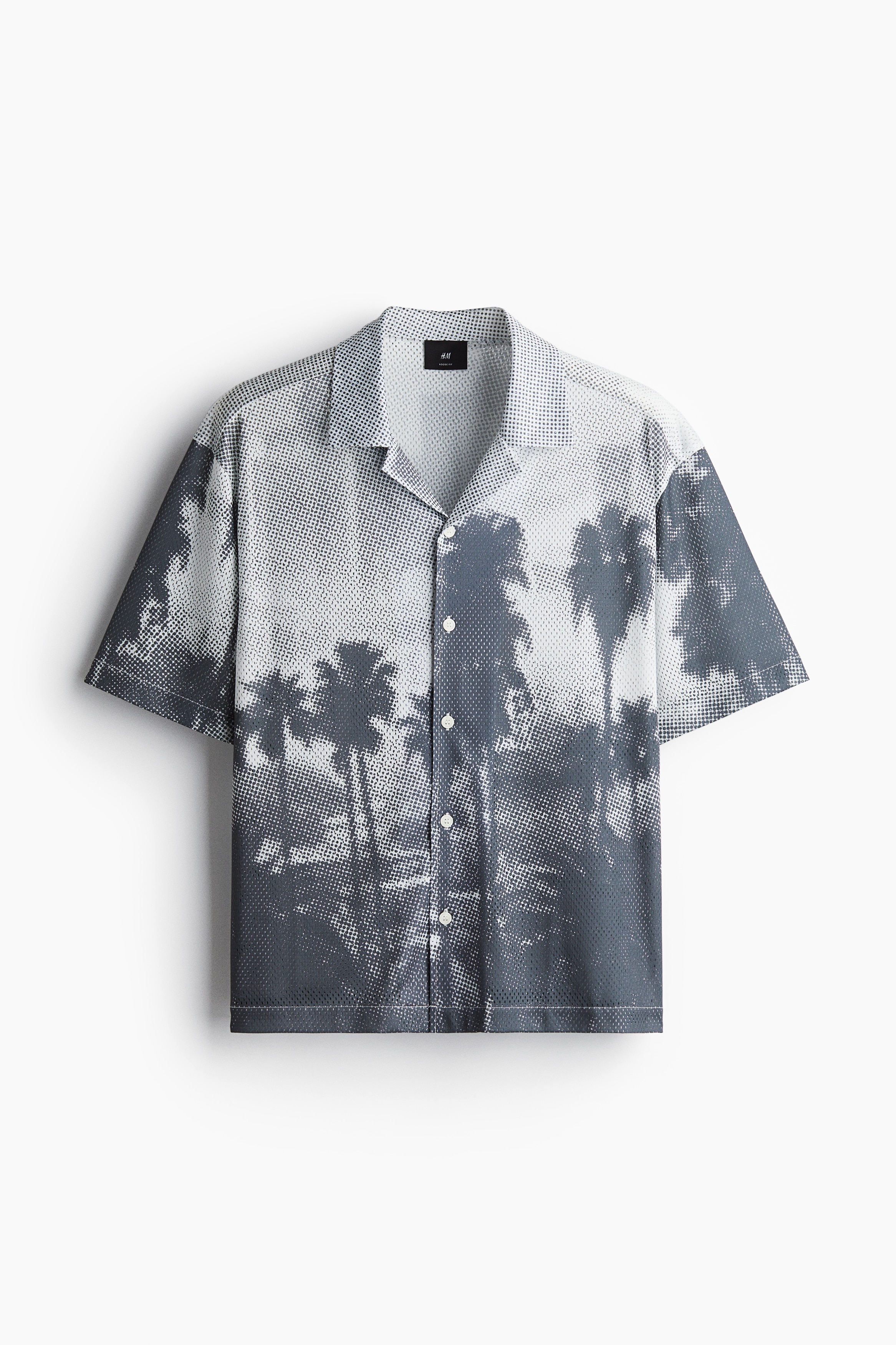 Camisa resort em mesh Loose Fit - Cinzento/Palmeiras