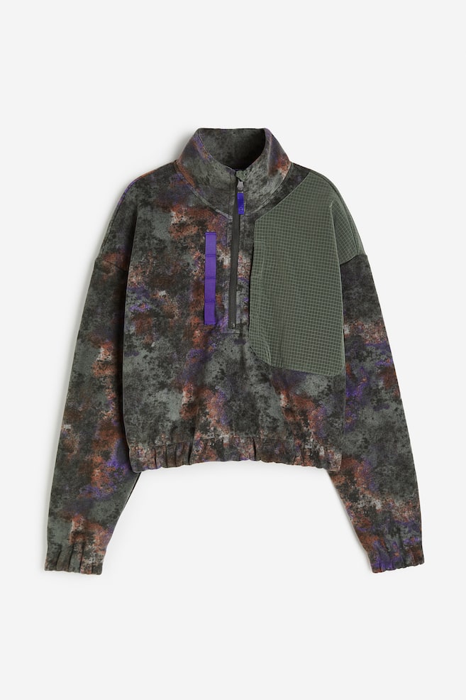 Sweatshirt i fleece med kort lynlås - Mørkegrøn/Mønstret - 2