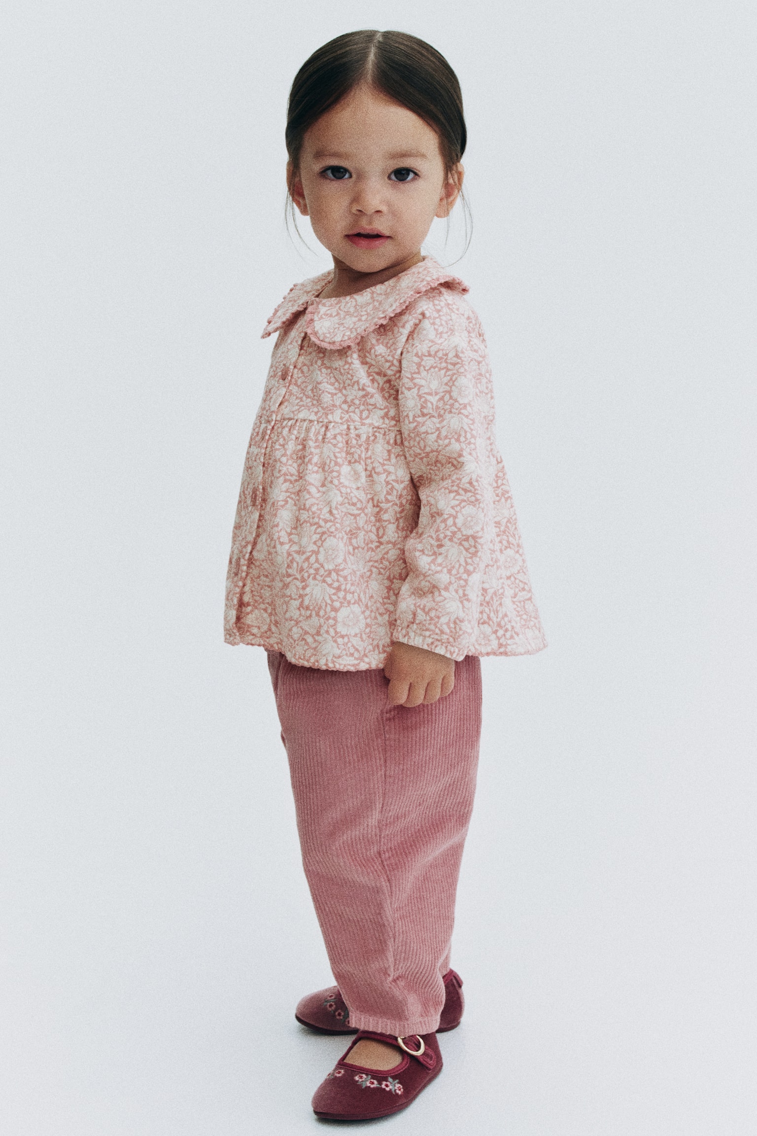 Детская блузка H&M Patterned Corduroy Blouse, цвет: Розовый / С принтом — фото 4