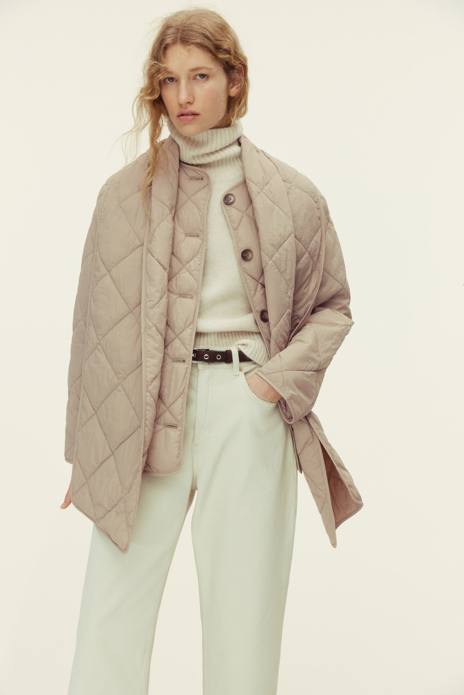 THERMOLITE® Quilted scarf-detail jacket - Beige - 1