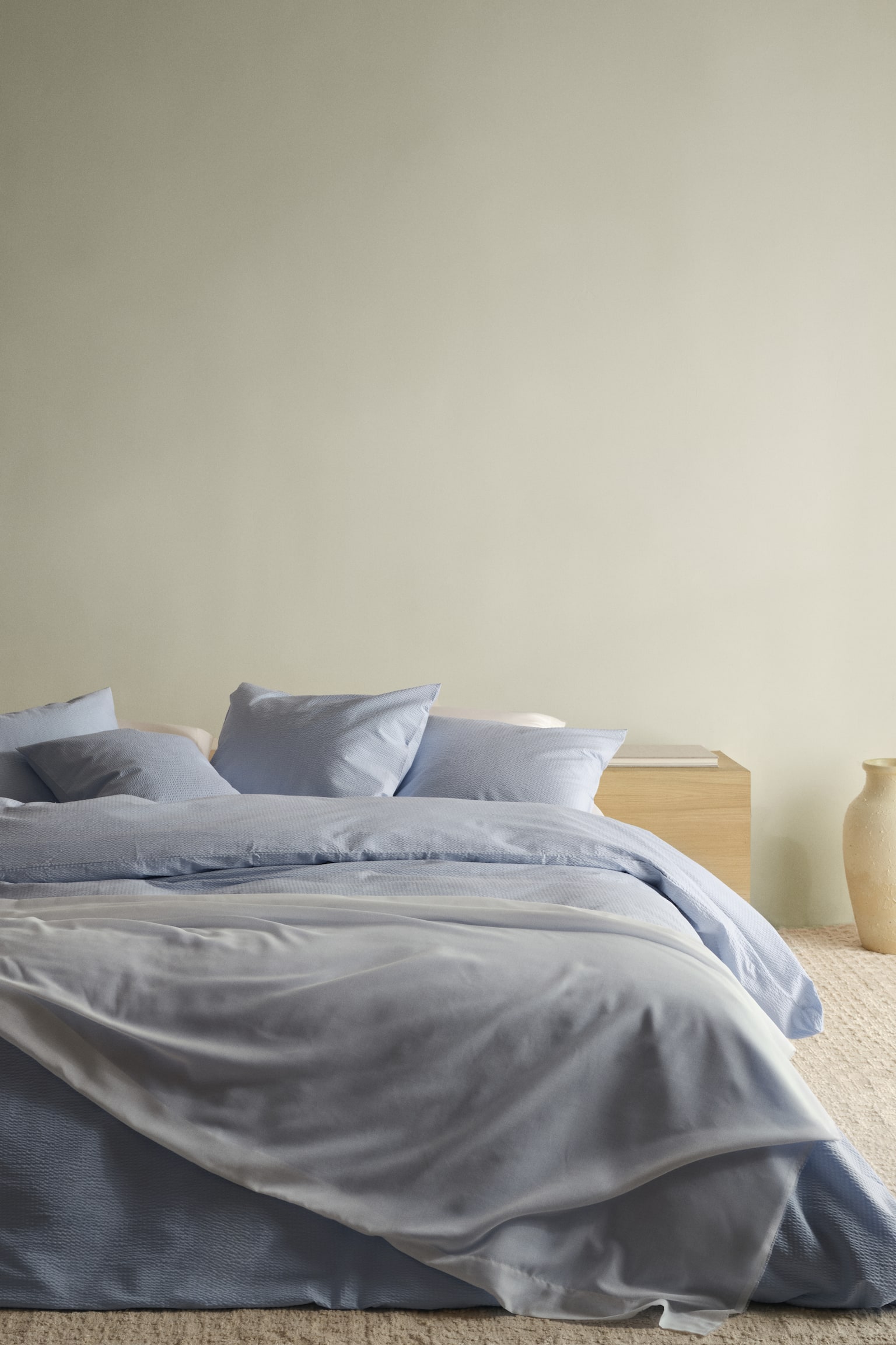 Seersucker King/Queen Duvet Cover Set - Light blue/Dark beige - 2