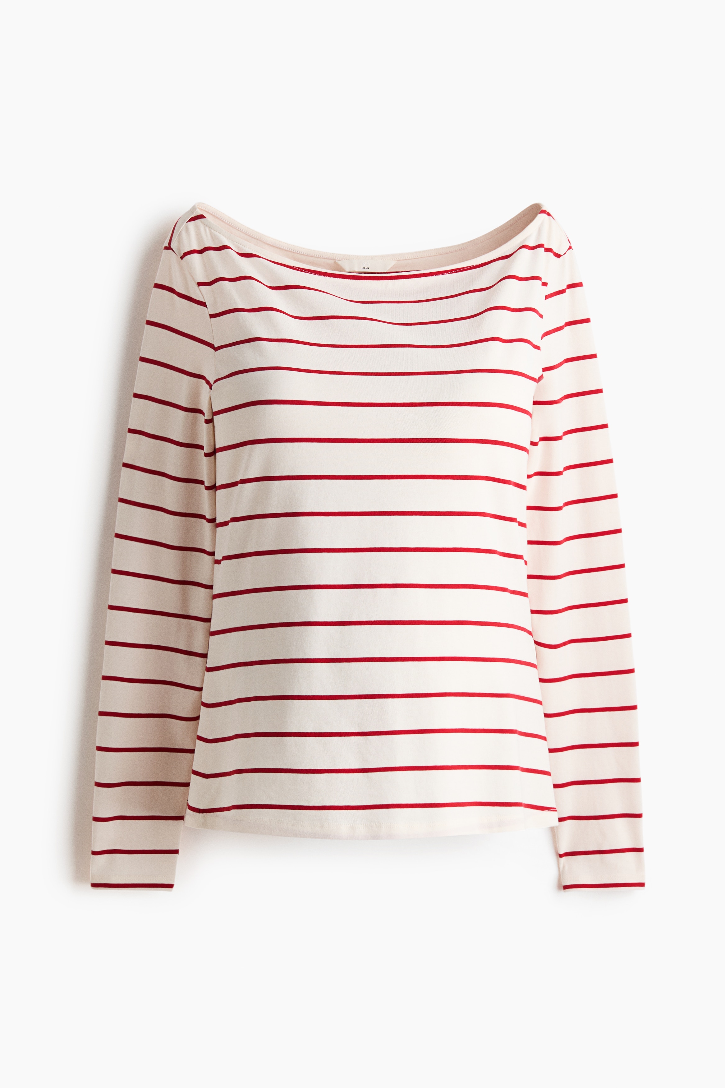 MAMA Boat-neck top - White/Red striped/White/Black striped/Dark brown