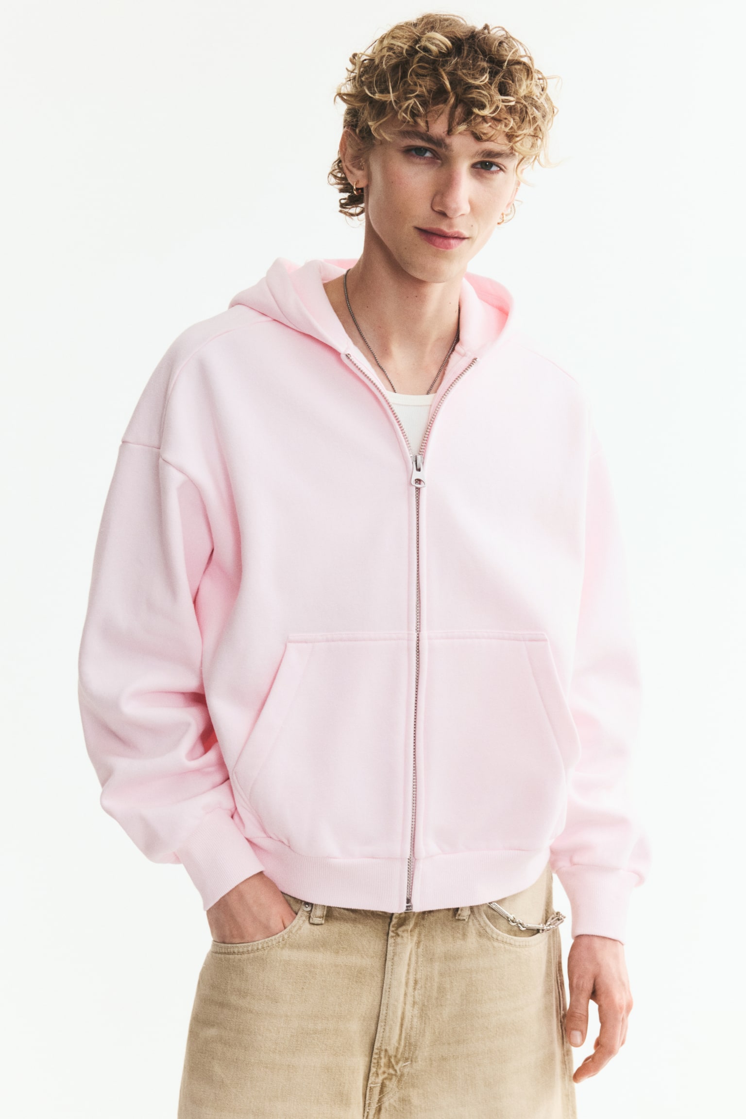 Oversized Hooded Jacket - Light pink/Black/Dark khaki green - 1