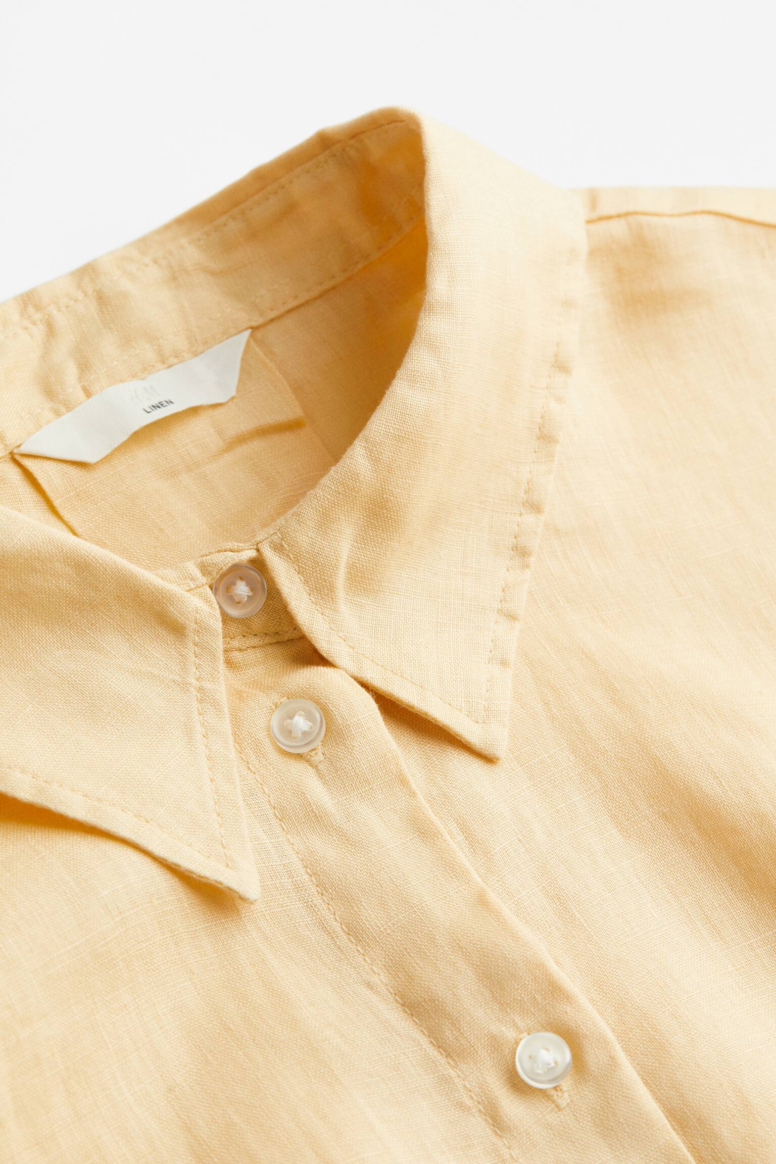 Oversized linen shirt - Light yellow/White - 2