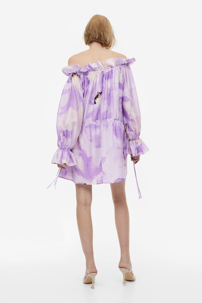 Oversized off-the-shoulder dress - Light purple/Floral - 4
