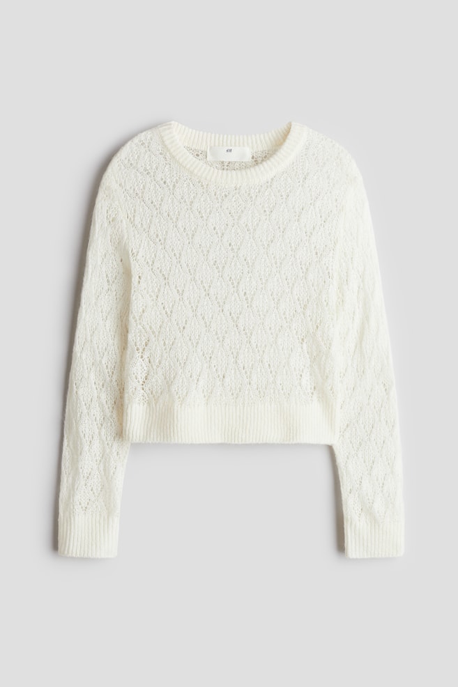 Pointelle-Knit Sweater - White/Beige - 1