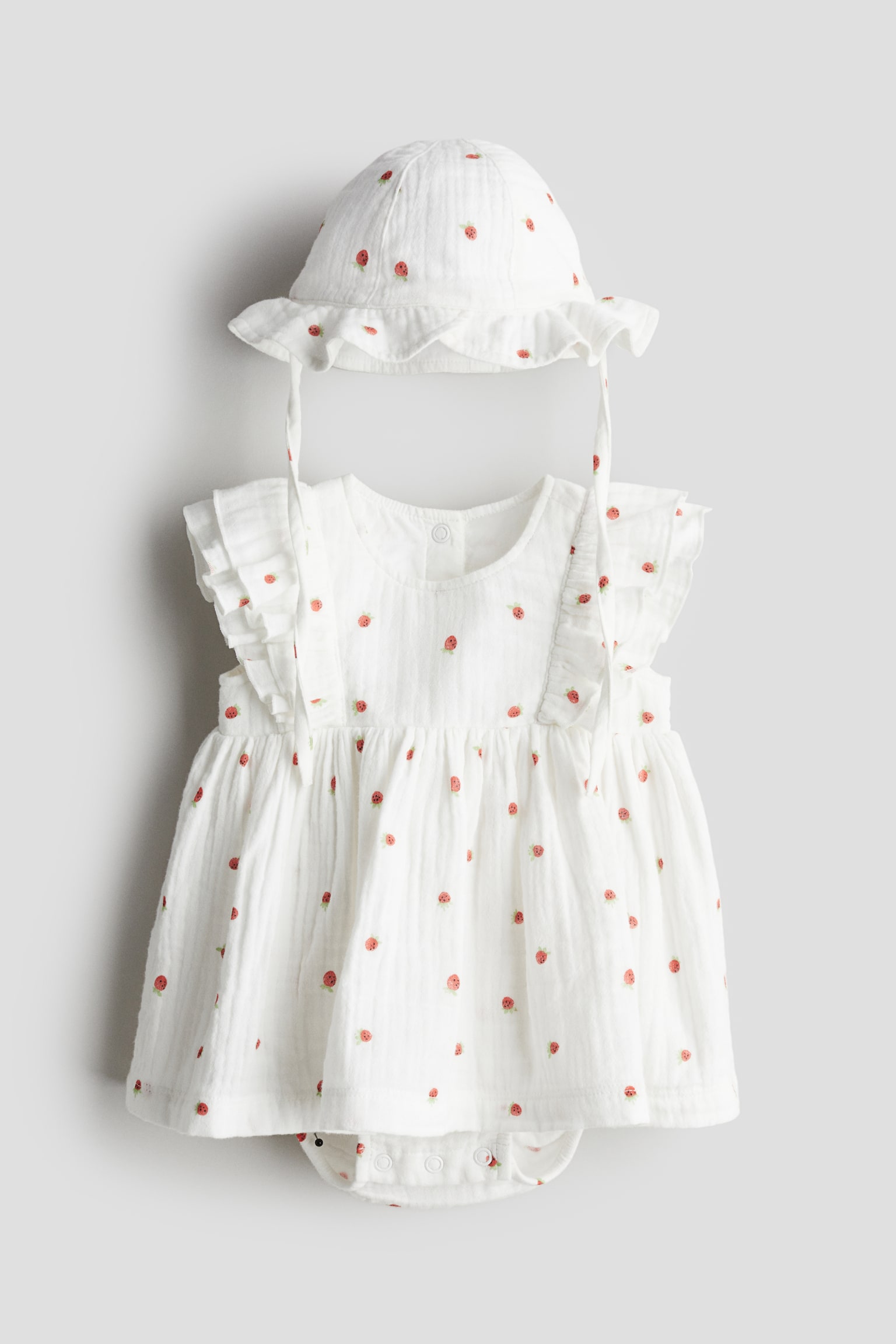 2-piece Pattern Muslin Set - White/Strawberries - 1