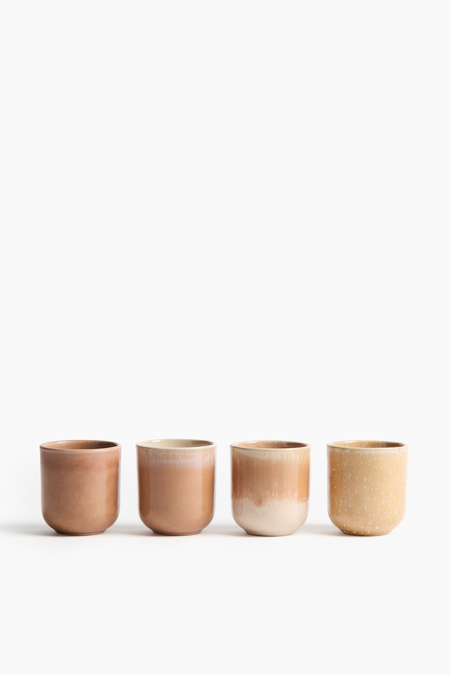 Lot de 4 mugs en grès cérame - Orange/Gris clair/beige/Dark green
