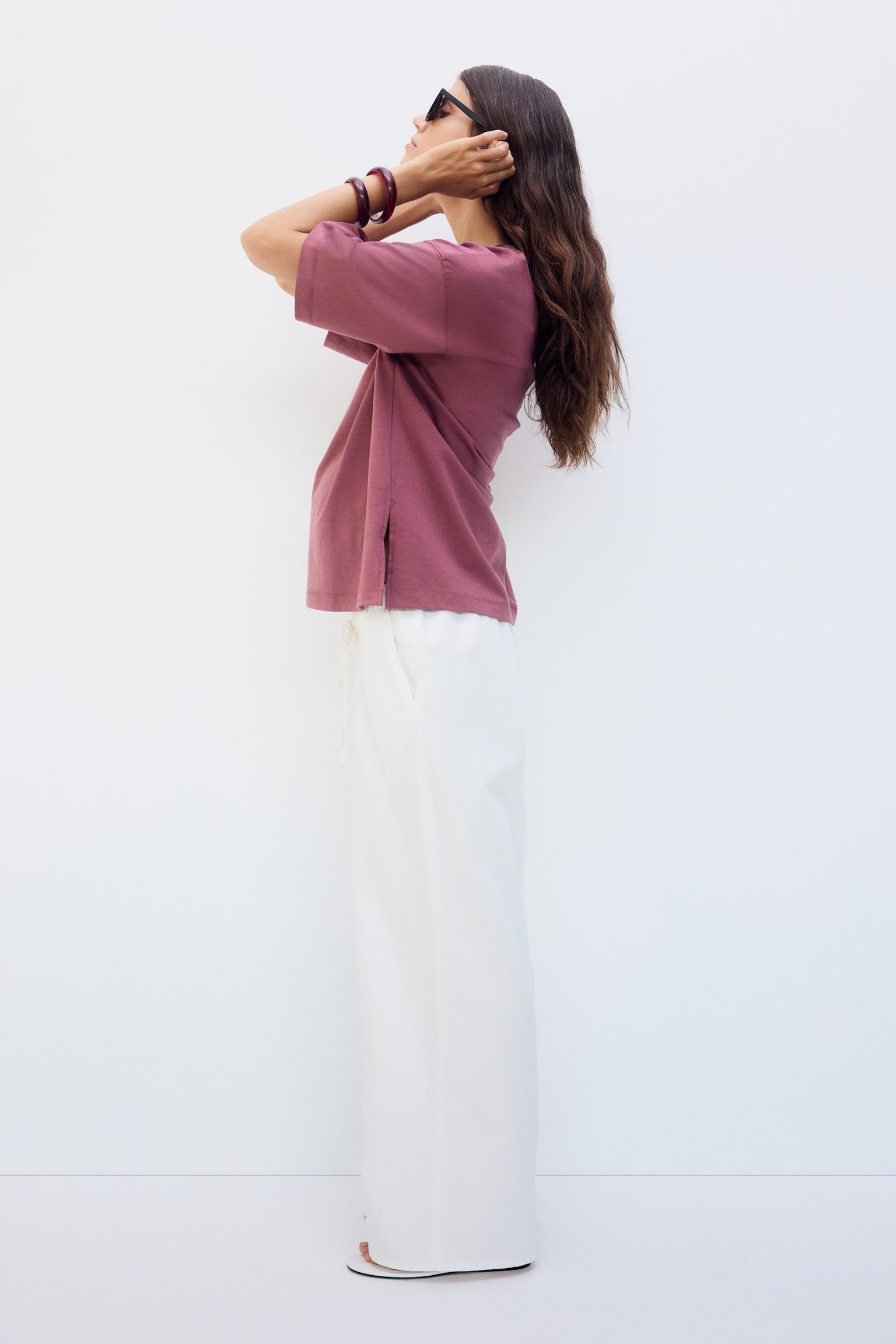 Женская футболка H&M Mama Loose-Fit, цвет: Тёмный розовый — фото 6